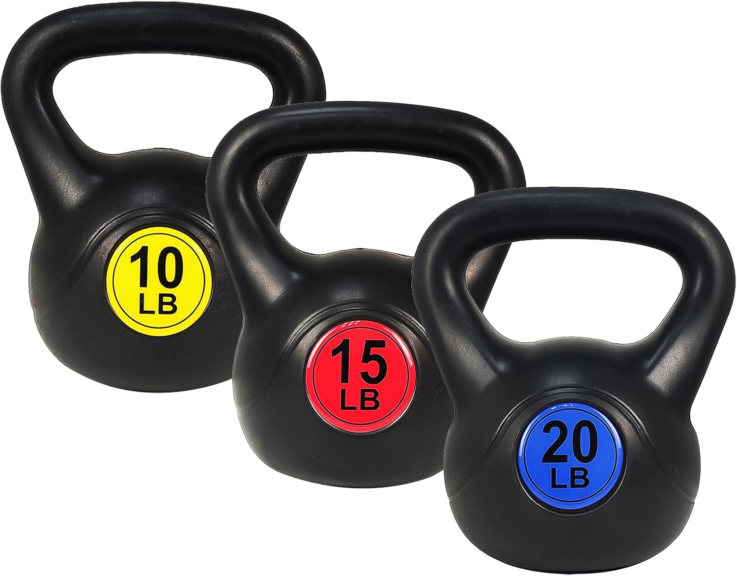 NEWBULIG kettlebell set displayed on a gym mat showing all three sizes