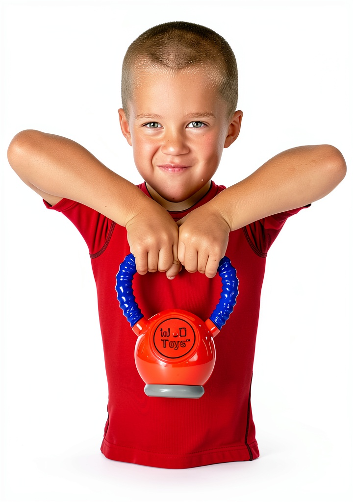 Installing WOD Toys Kids Kettlebell Red Plastic Durable 4in on a wooden desk