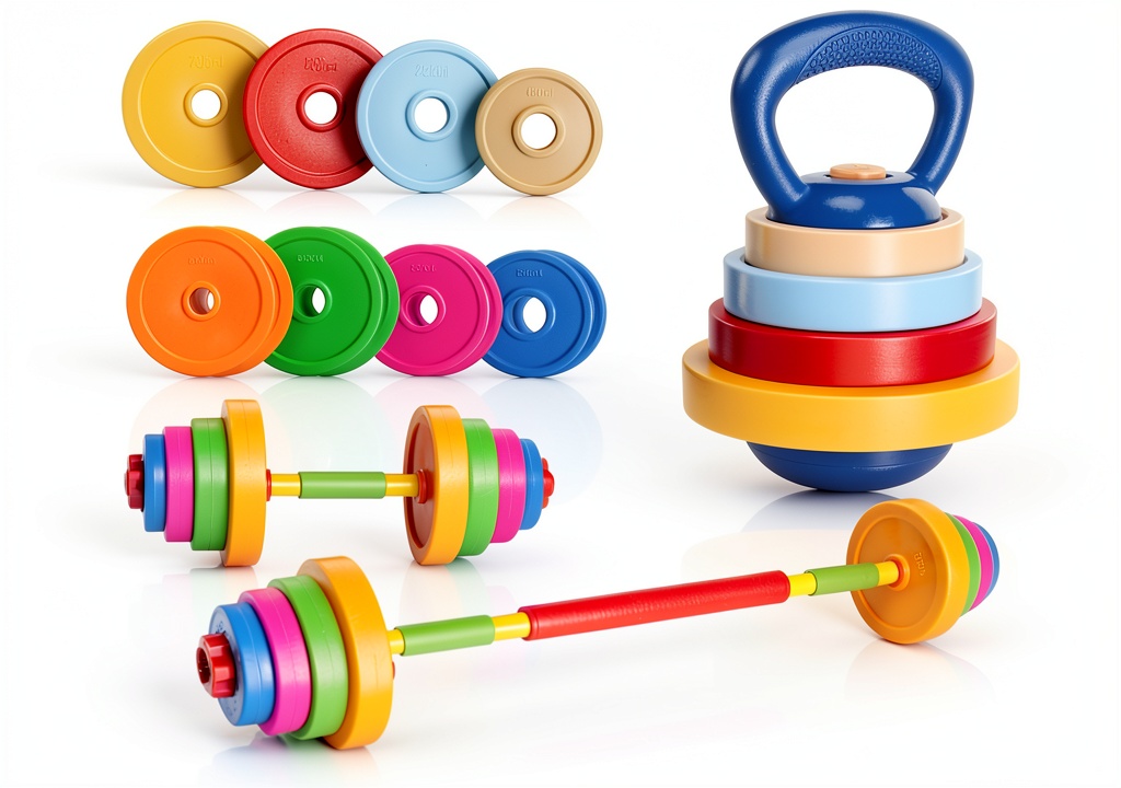 Sepco Kids Weight Set displayed with barbell, dumbbell, and kettlebell